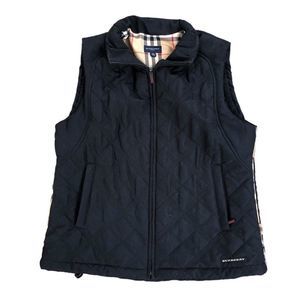 Burberry Black Quilted Vest with Signature Check Trim